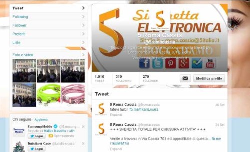 Account Twitter creato per il negozio 5 Roma Cassia - SocialWebMax