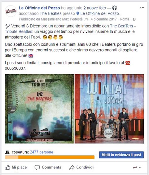 Le Officine del Pozzo Facebook promo serate - SocialWebMax